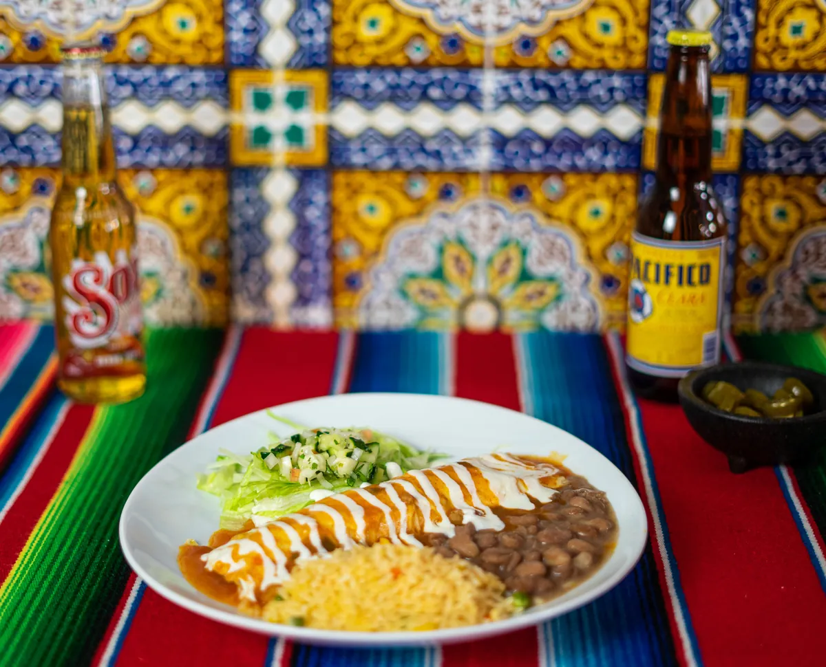 Burrito con arroz, frijoles y guacamole